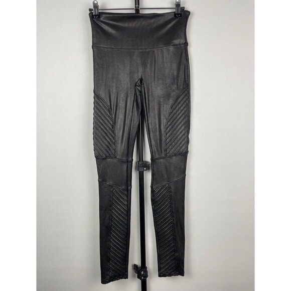 Spanx Pants - Spanx Metallic Black Faux Leather Moto Edgy Punk Rock Pull On Leggings Size S